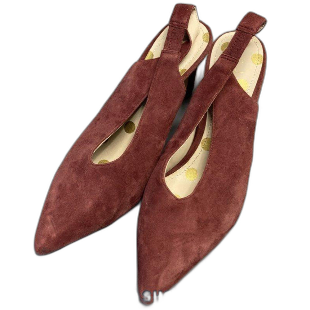 Boden Lena Burgundy Suede Pointed Toe Slingback Heels Block Heel Size 38 / 7.5 - Picture 3 of 8